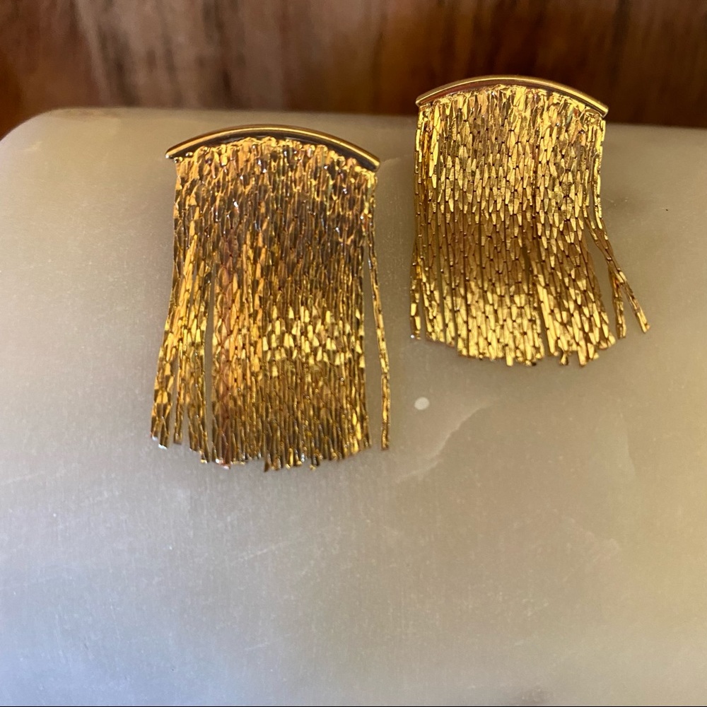 A  New Day Gold Waterfall Chain Herringbone Fringe Earrings NWT - Picture 2 of 12